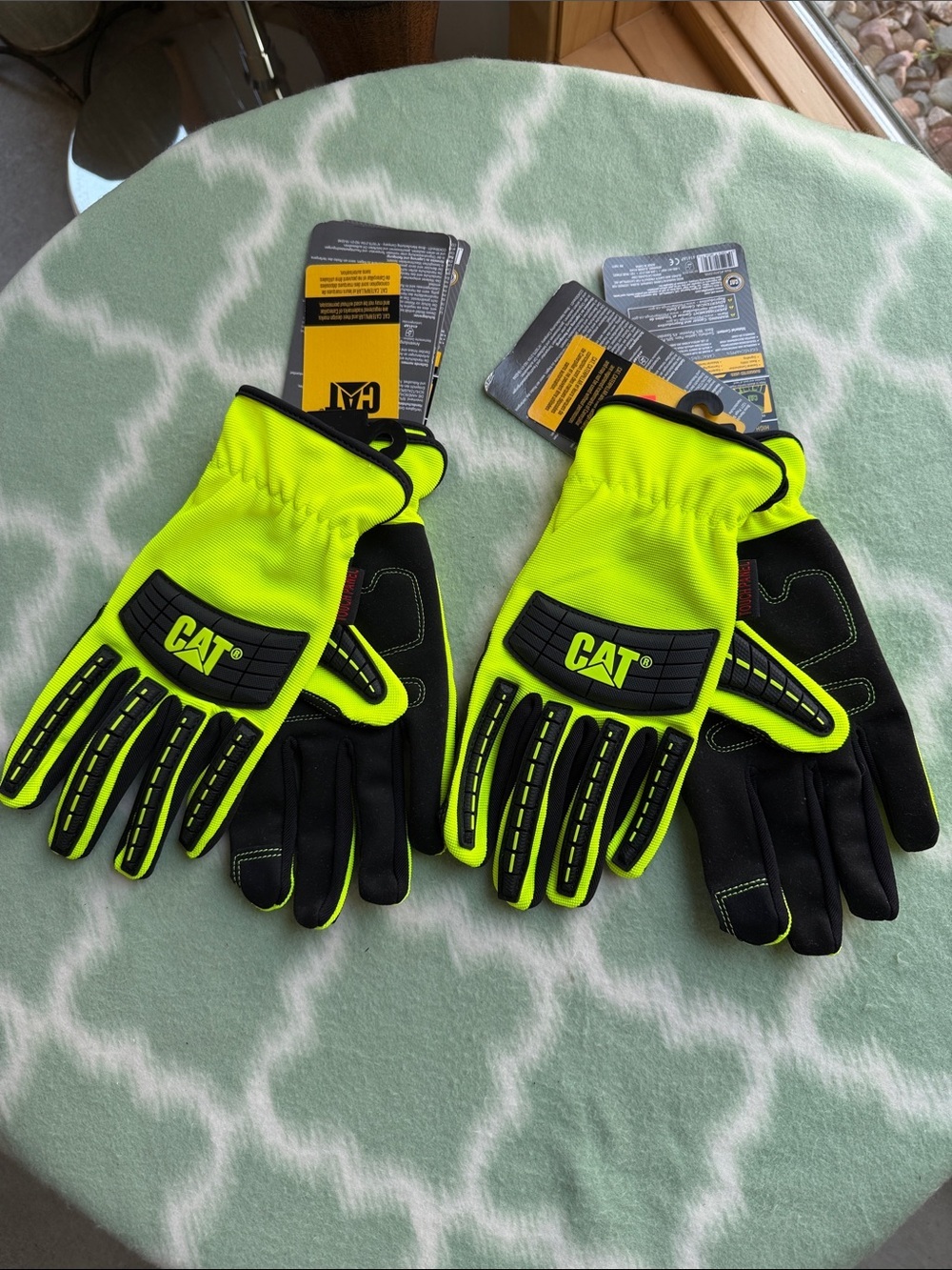 2 Pairs Cat High Vis High Impact Utility Gloves 012250L Black Neon Yellow Mens L